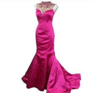 Sherri Hill Hot Pink Mermaid formal dress gown Sz4 Barbie costume Halloween